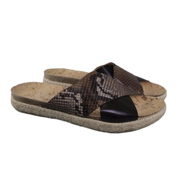 Anthro Kanna Snakeskin Brazil Python Crossover Slip On Cork Sandals 37 Shoes - Picture 1 of 9